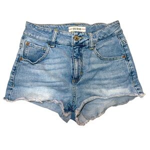 Size 25 GUESS Light Blue High Waisted Denim Jean Shorts Frayed Hem Excellent